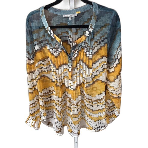 Daniel Rainn Tops - Anthropologie Daniel Rainn Large Sheer Blouse Southwestern Vibe Roll Tab Flowy